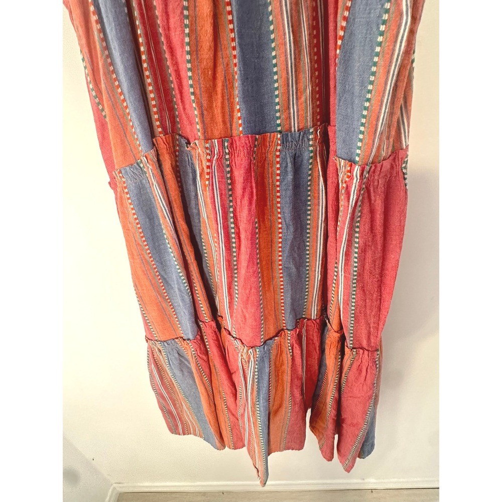 dRA Los Angeles Striped Tiered Midi Dress Womens‎ Small Orange Blue Boho Cotton - Picture 7 of 11